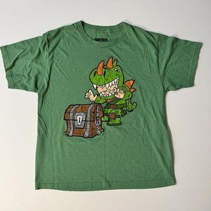 Fortnite Boys Size L Green Rex Treasure Loot Casual T-Shirt Gaming